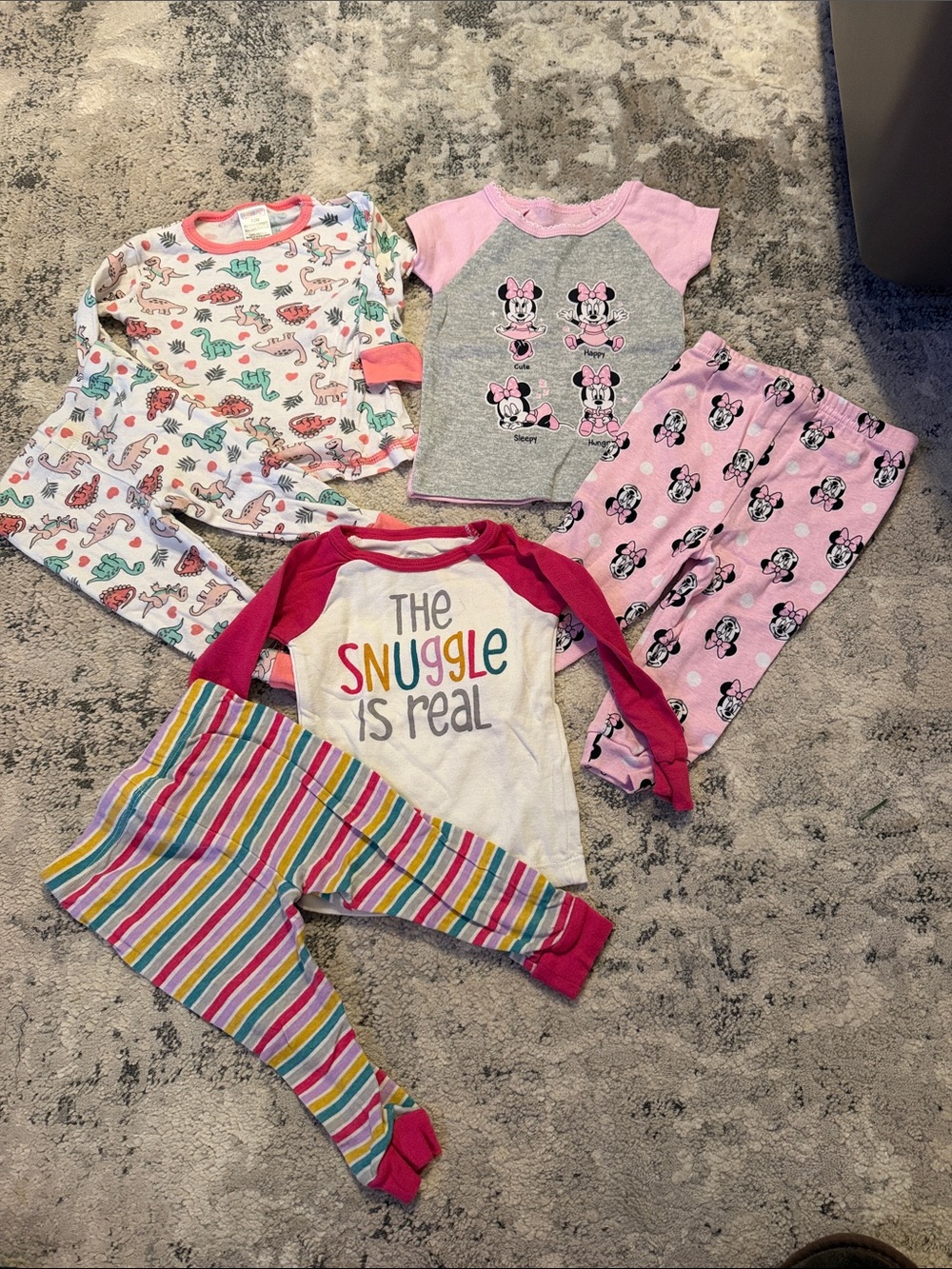 Swiggles White Kids Pajama Set with Coral Trim and Multicolor Dino Print